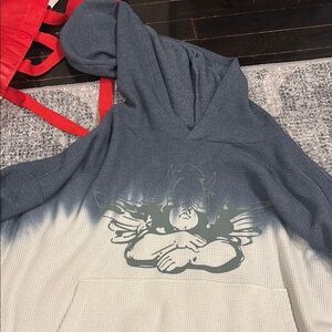 Gray and White Graphic Hoodie